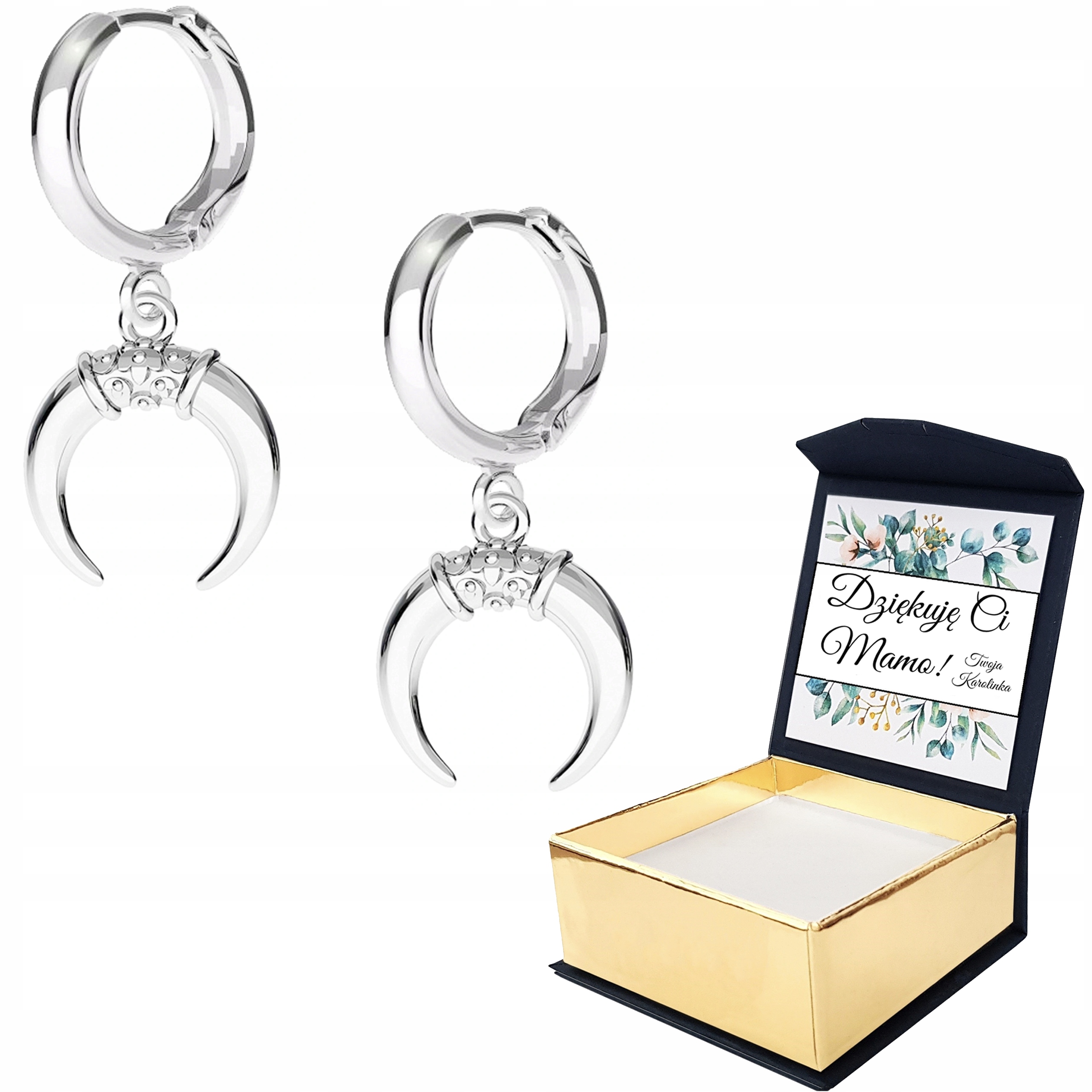 Stříbrné náušnice Měsíc Rohy 925 Vlastní Potisk