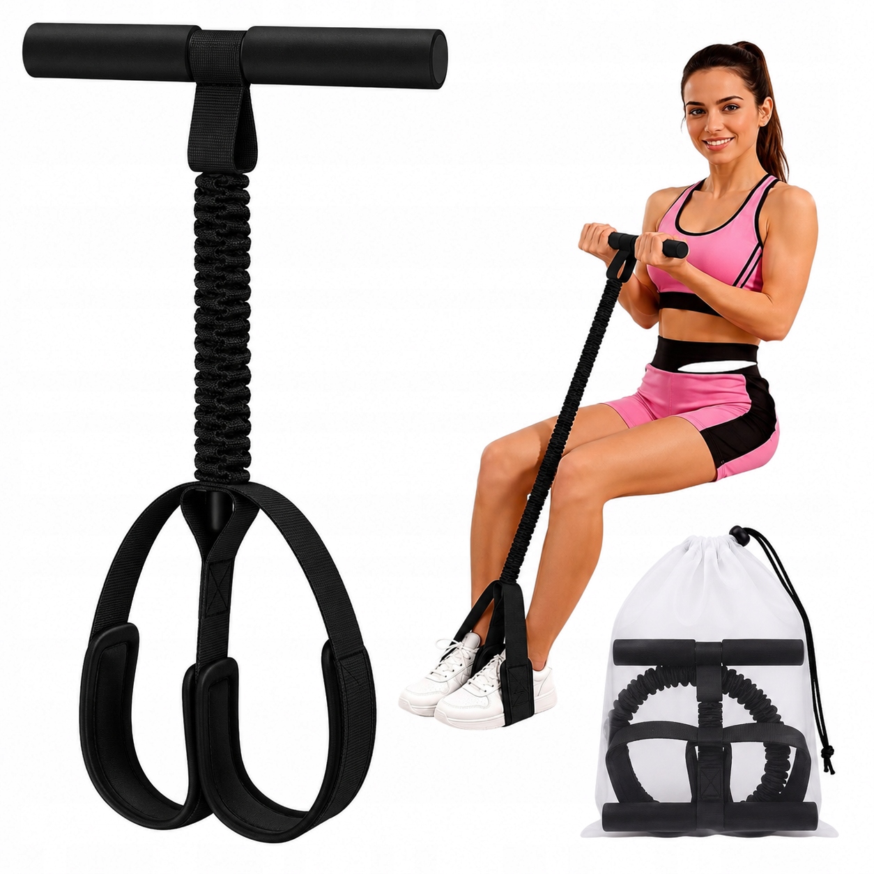S úchyty Odporová guma na cvičení fitness elastická dámská černá na hýždě
