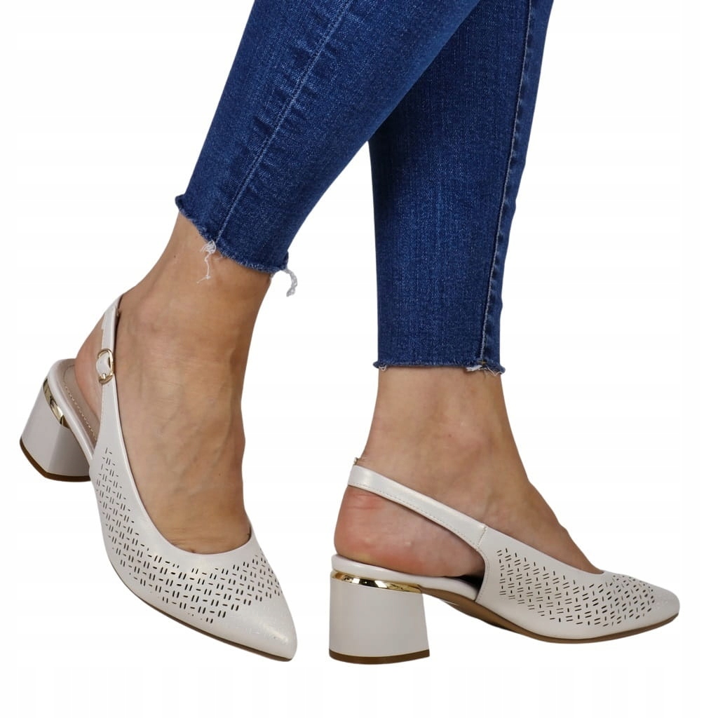 DAMSKIE CZÓŁENKA BEZ PIĘTY AŻUROWE SANDAŁY PERŁOWE WYGODNE STABILNE Rozmiar 40