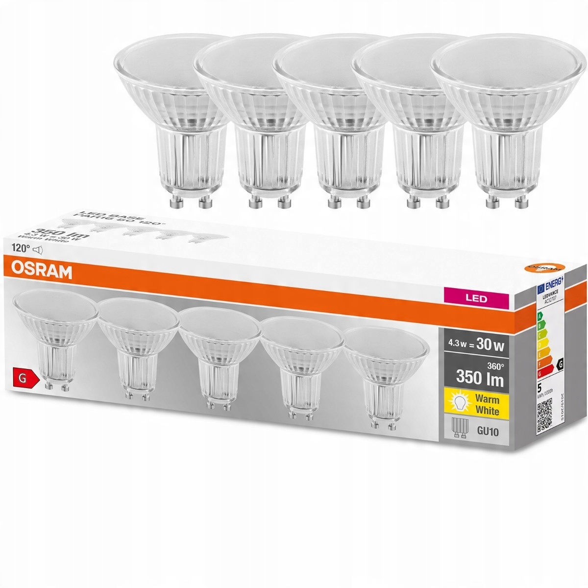 

5x Żarówka Led GU10 4,3W 50W 350lm 2700K Osram