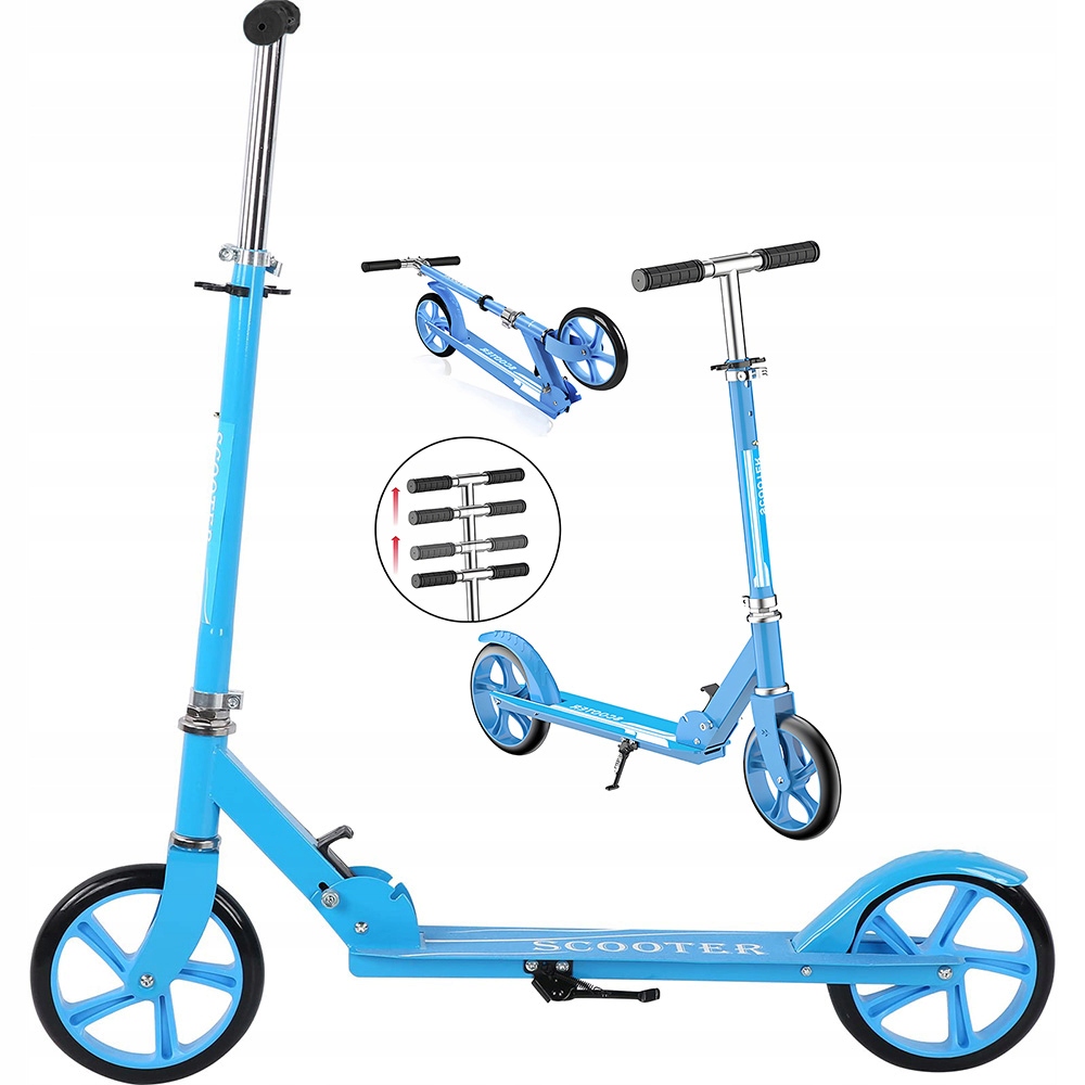 Duża składana miejska hulajnoga 78-104cm regulacją dwukołowa Niebieska
