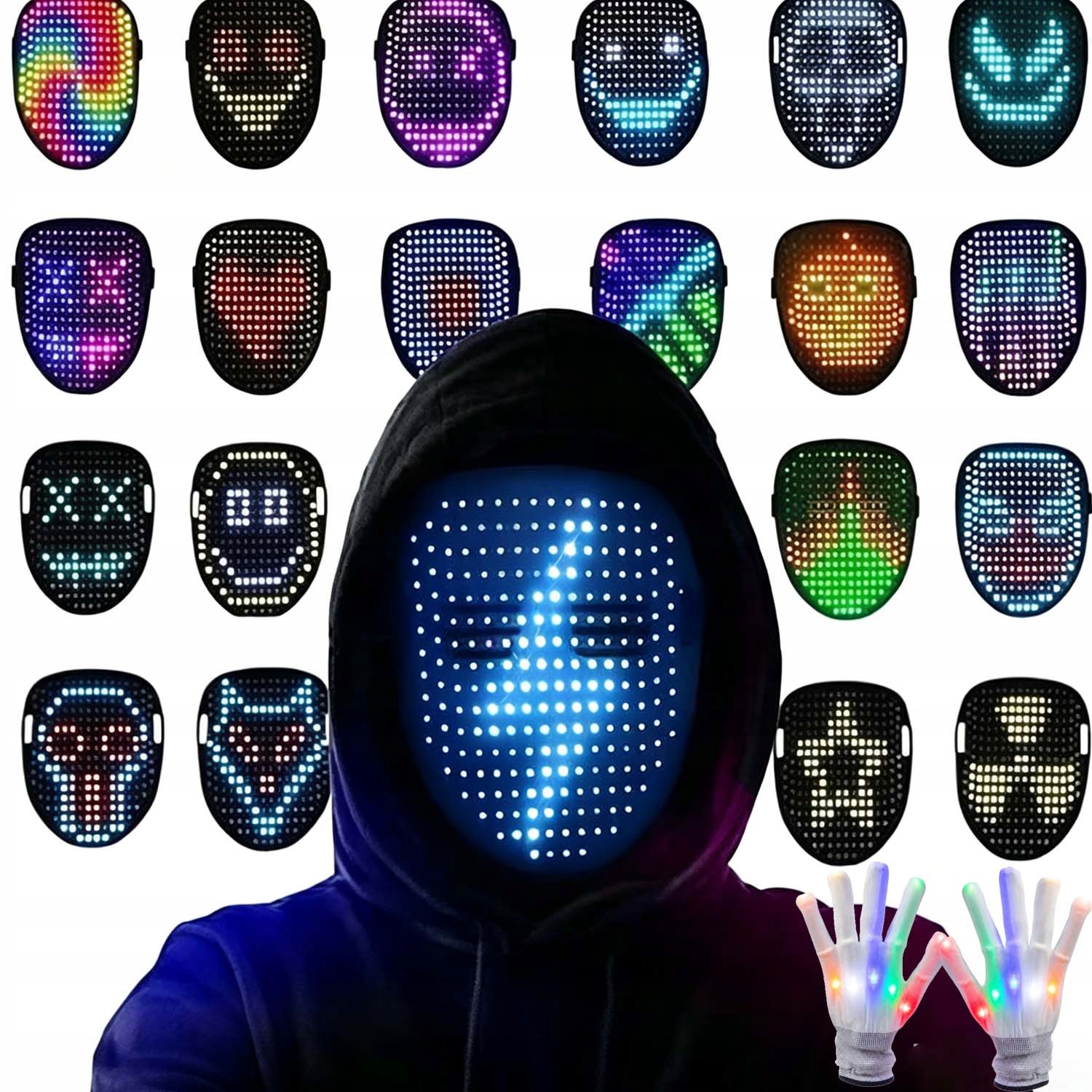 Halloweenská Bluetooth Ledová Maska Pro Přeměnu Obličeje Se Senzorem Gest