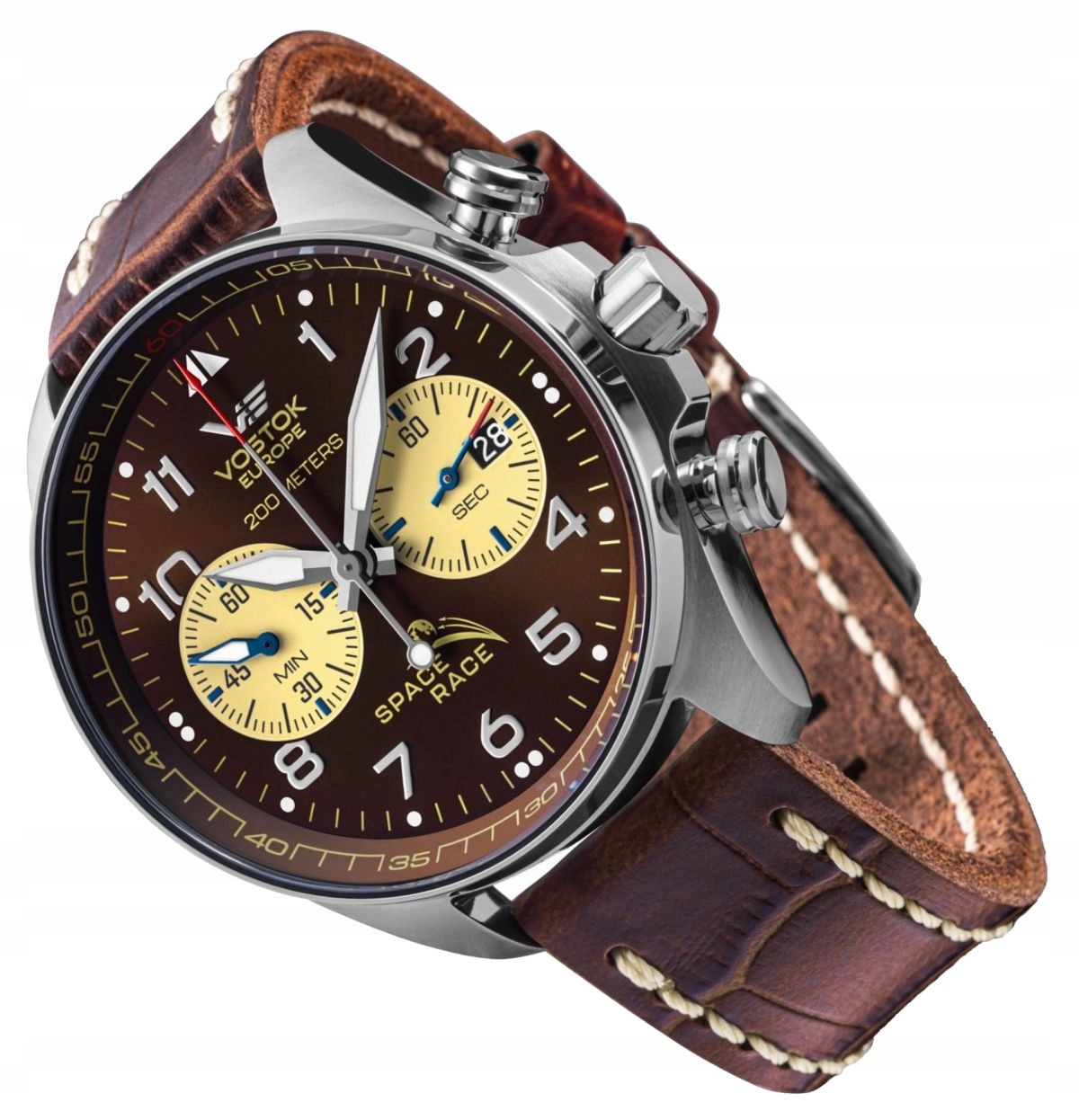 Zegarek męski na skórzanym pasku Vostok Europe 6S21-325A665 Chronograf