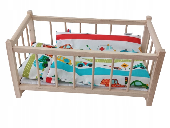 DREWNIANE ŁÓŻECZKO DLA LALEK + POŚCIEL BAWEŁNIANA