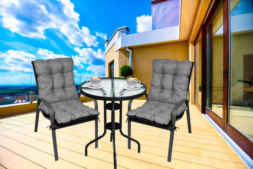 MEBLE NA BALKON TARAS ZESTAW STÓŁ KRZESŁA PODUSZKI OGRODOWE ZESTAW KOMPLET Materiał dominujący metal