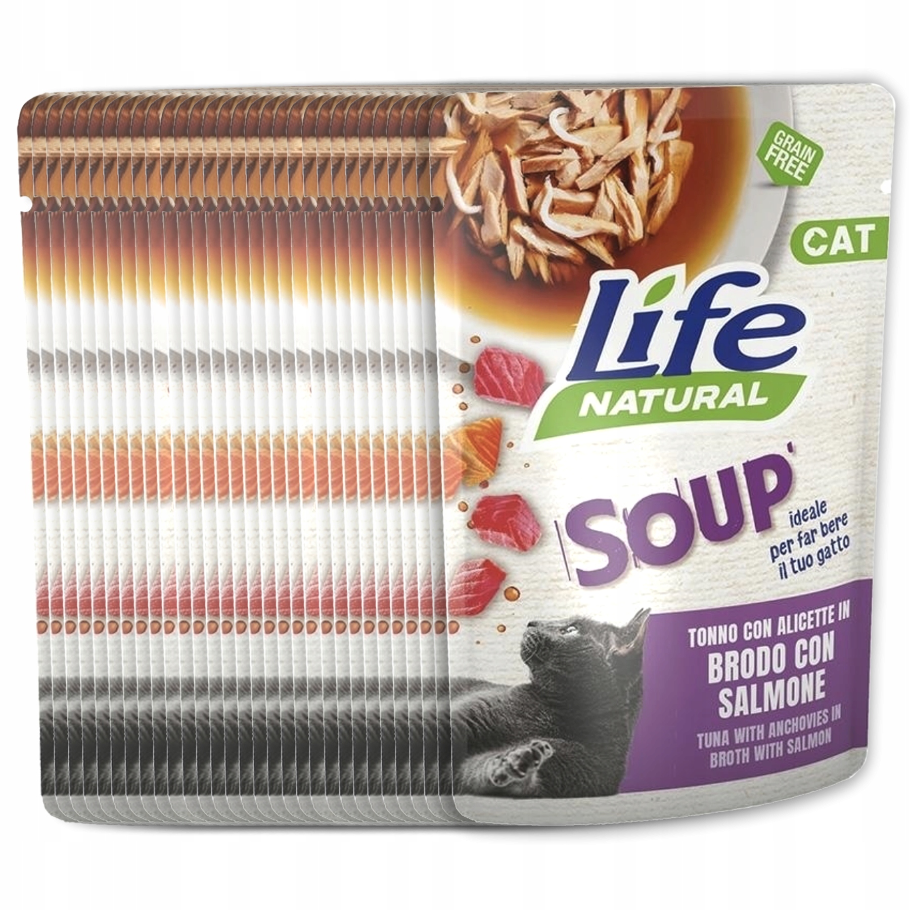 Levně Life Cat Soup pro kočky kapsička 30x60 g Losos Tuňák Sardela