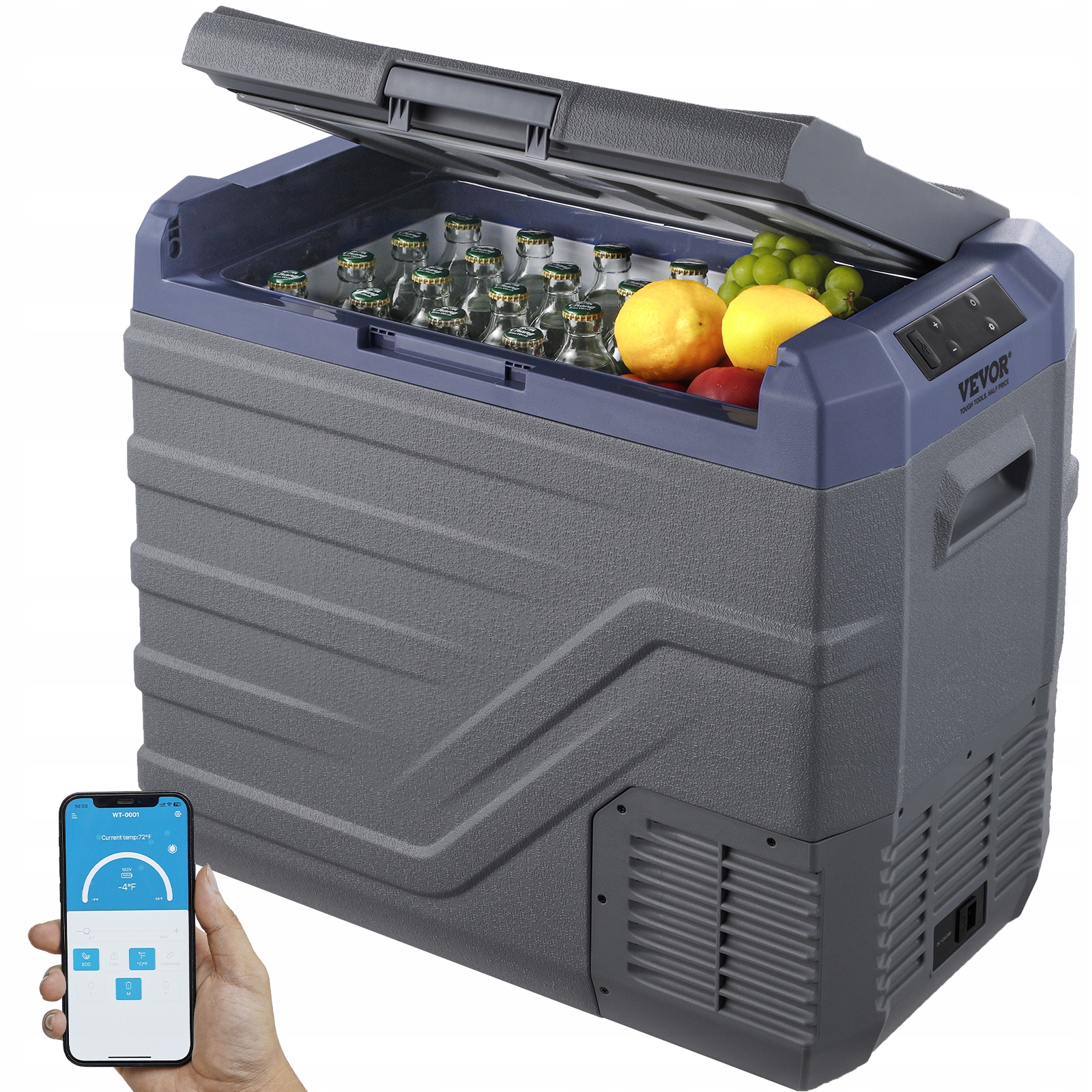 VEVOR lodówka samochodowa 12V 45L 60W z ekran LED i sterowanie Bluetooth