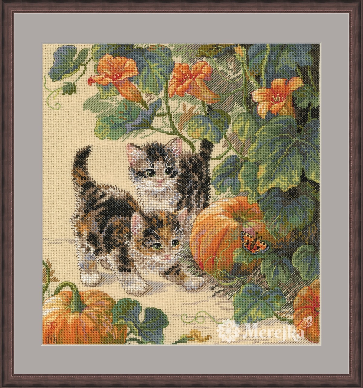 Sada pro křížkovou výšivku Merejka K-307 "Honička mezi dýněmi" 28x26,5 cm