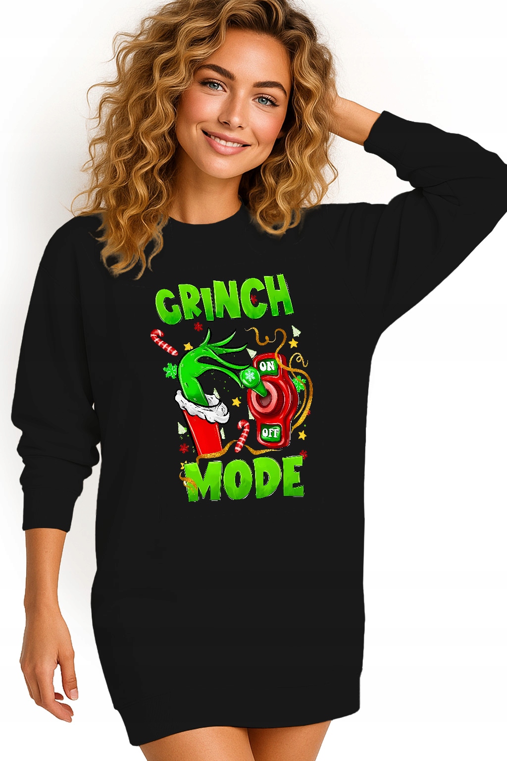 Mikina Vánoční Oversize Šaty Grinch Mode On Dárek Vánoce M