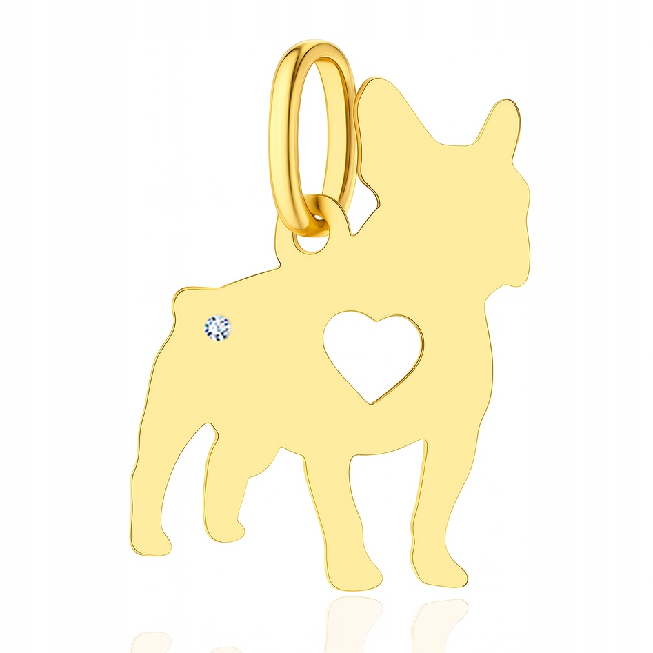 Zlatý přívěsek francouzský buldoček pes s briliantem Au 585