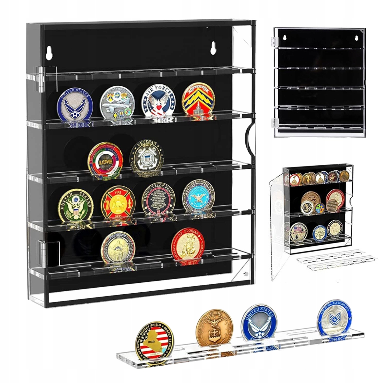 EKSPOZYTOR ŚCIENNY NA MONETY 40MM Z RUCHOMYMI PÓŁKAMI 5-POZIOMOWA