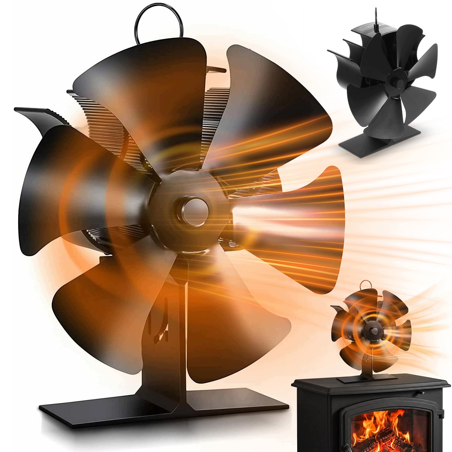 Termoelektrický krbový ventilátor 6-lopatkový, Tichý, hliníkový