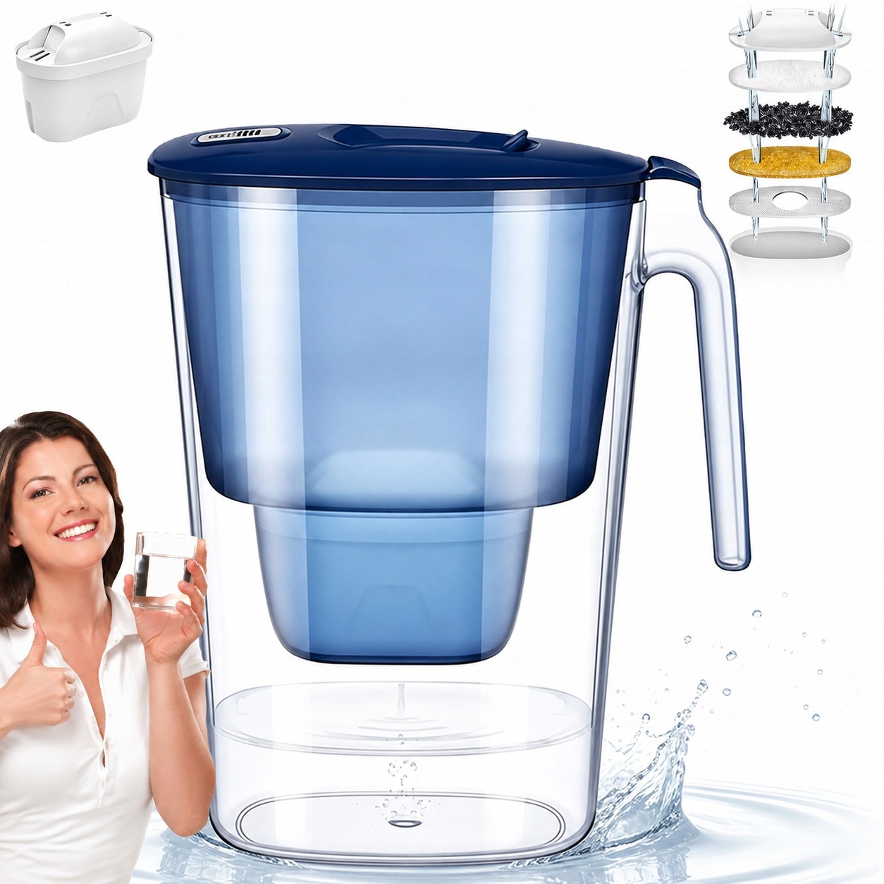 Filtrační Konvice 3.6 L Tmavě Modrý S 1 Filtrem A Počítadlem 30 Dní