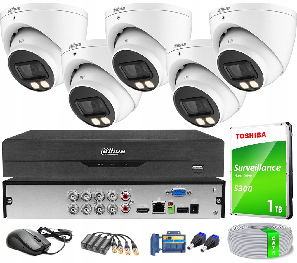 Sada pro monitorování Dahua pro 5 kamer HAC-HDW1500T-IL-A 5Mpx rekordér