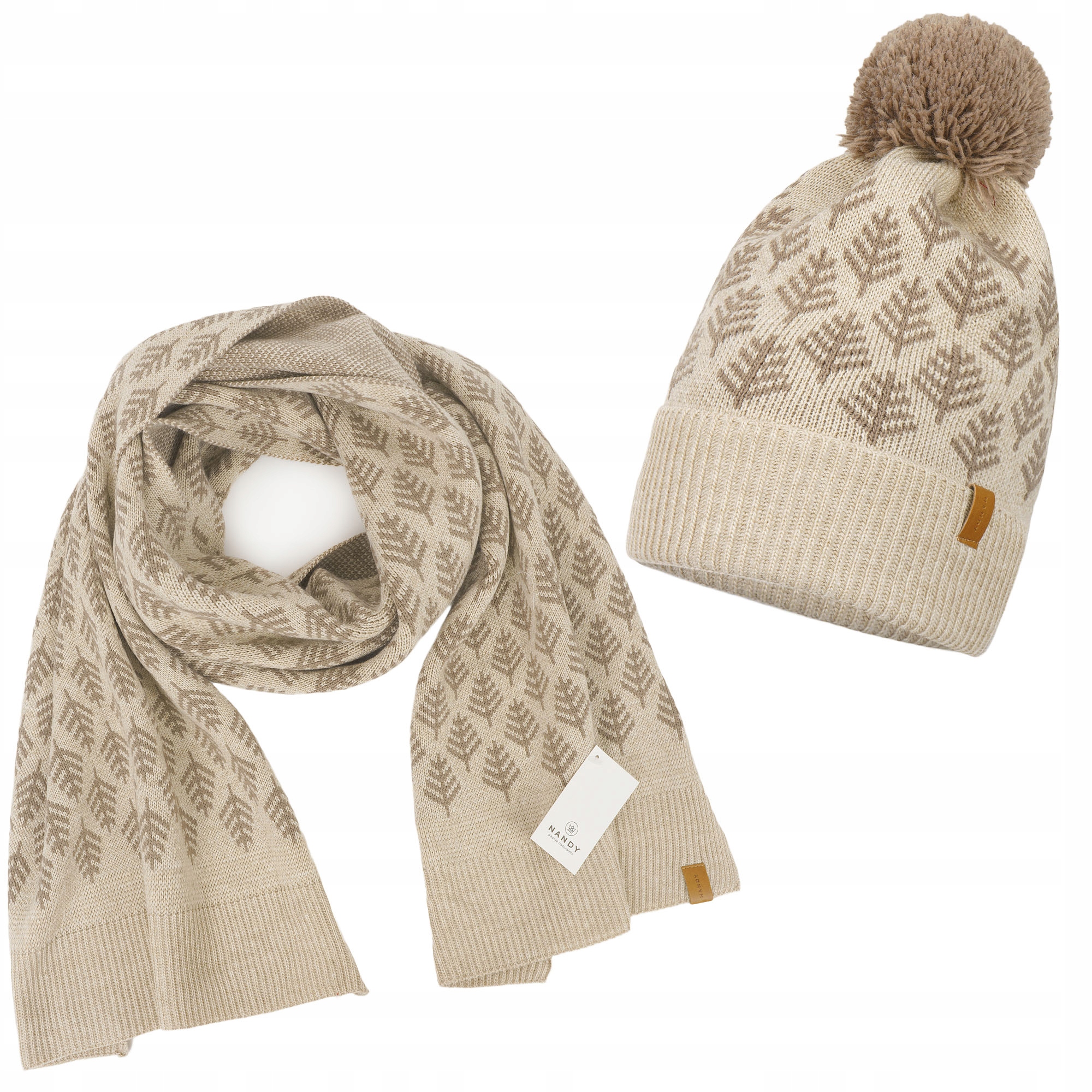Nandy Komplet Čepice Teplá šála Zimní vánoční stromky