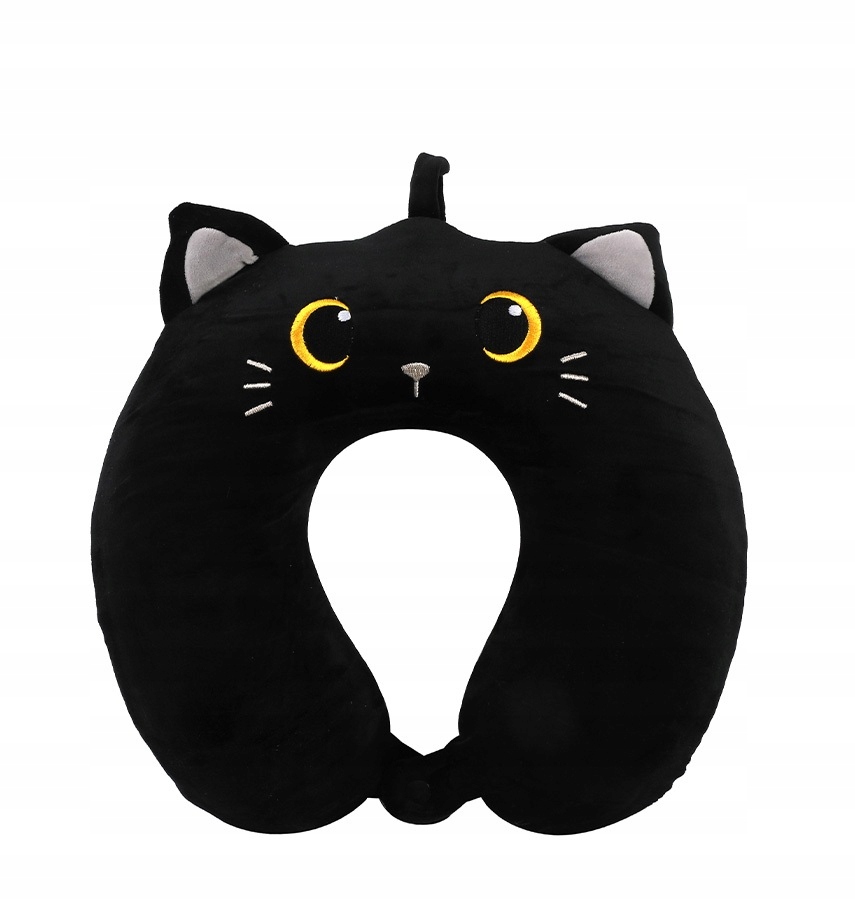 Zagłówek podróżny Rogal Miękka poduszka Czarny kot Wygoda w podróży