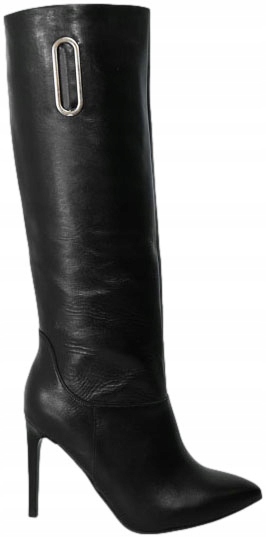 Černé kožené klasické elegantní dámské kozačky se zlatým podpatkem Karino 39