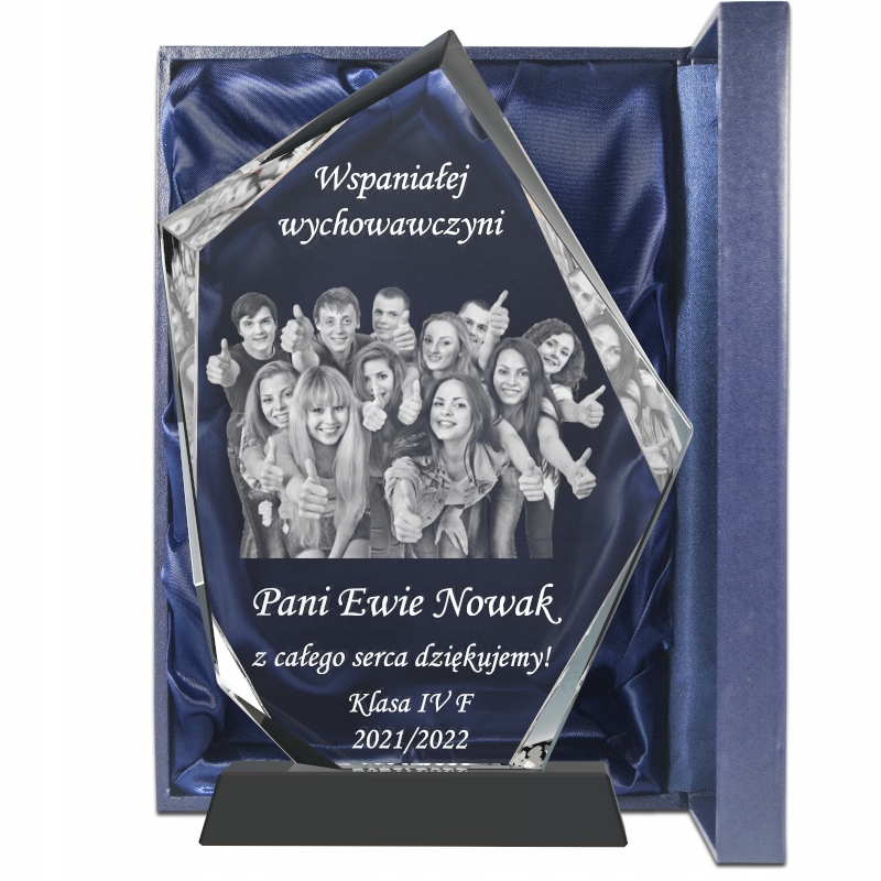 Podziękowanie od klasy kryształowa statuetka ze zdjęciem