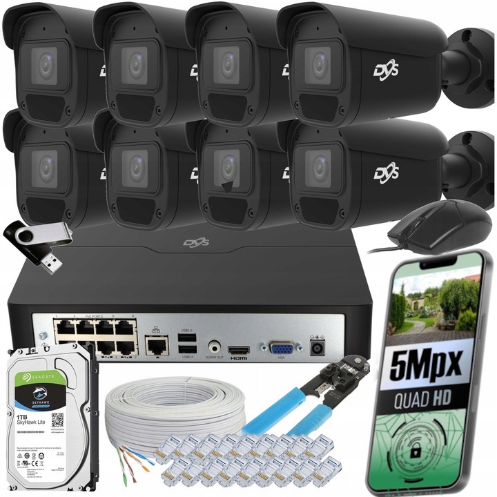 Externí Ip Monitorování 8 Kamer 5MPX Rekordér Disk Kompletní Sada Dvs