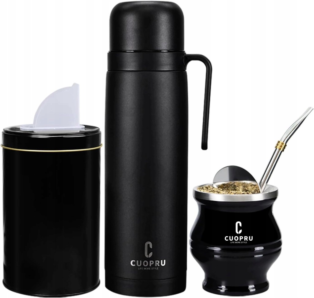 Zestaw Yerba Mate stal nierdzewna 1000 ml czarny termos bombilla