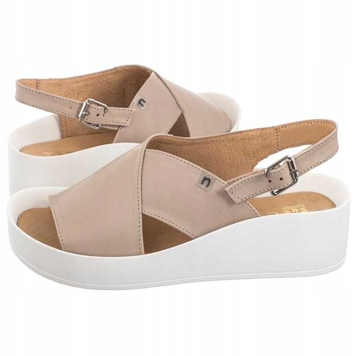 Kožené sandály na podpatku Nessi Béžové 22219