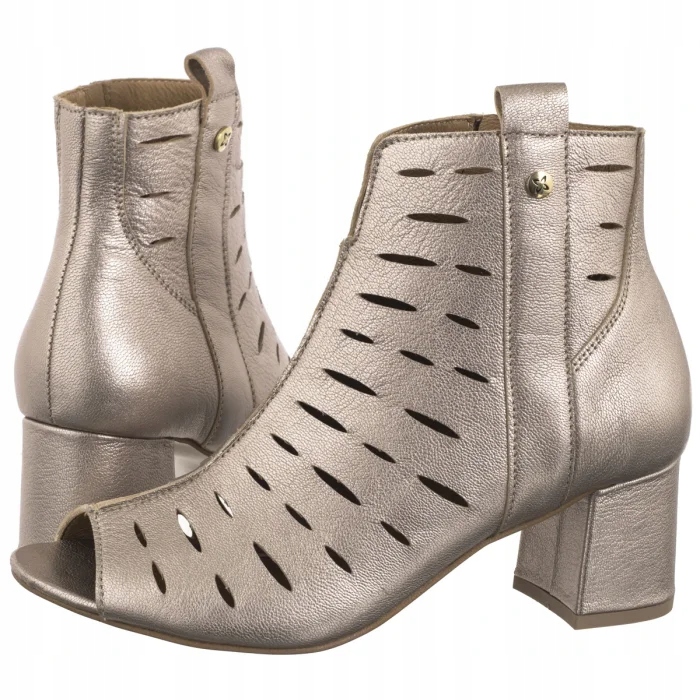 Boty Kotníkové Boty na podpatku Kožené Dámské Maciejka Zlaté 06890-25/00-1