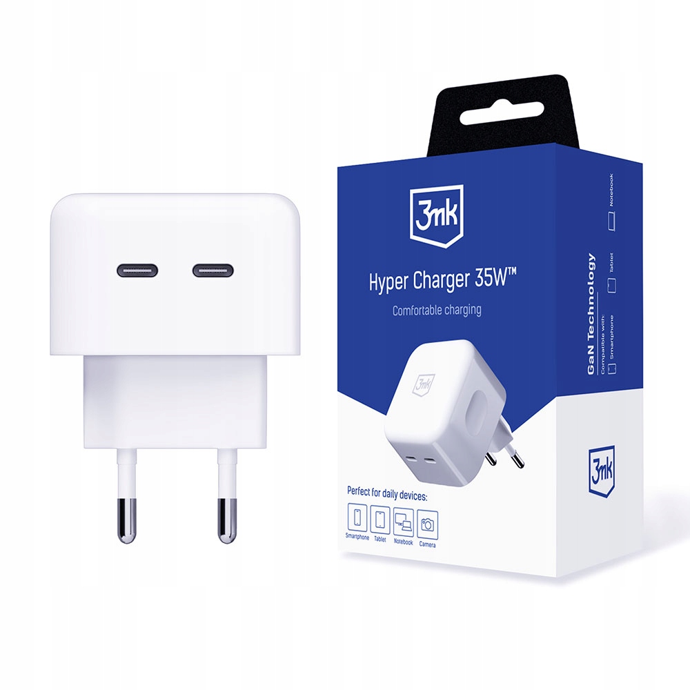 Kątowa ładowarka do telefonu 2x Usb-c 35W Qc 3.0 Szybkie ładowanie