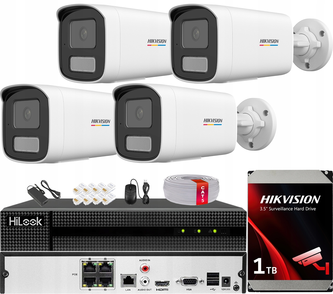 Zestaw Monitoringu 4 Kamery Ip 4MPX ColorVu Ir/led Dysk Hikvision 1TB
