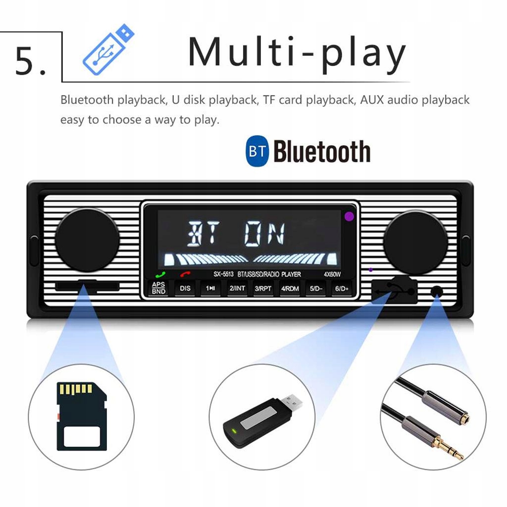 Samochodowe Stereo Bluetooth MP3 Audio Retro Radio Model 5856565you