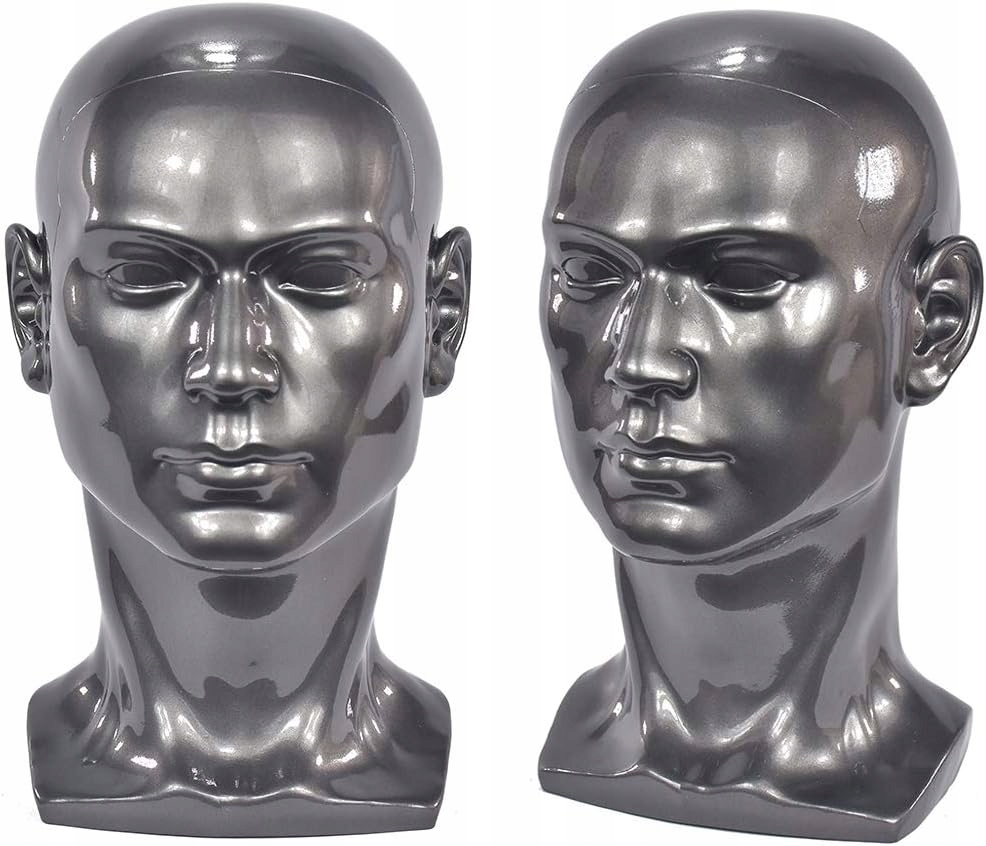 Figurína Hlava Šedá Lesklá Pro Vystavení Sluchátek Paruk Čepic