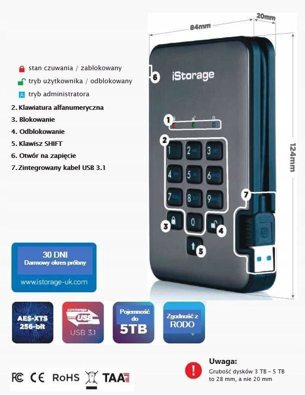 Dysk twardy iStorage diskAshur2 HDD 2TB Format dysku 1,8