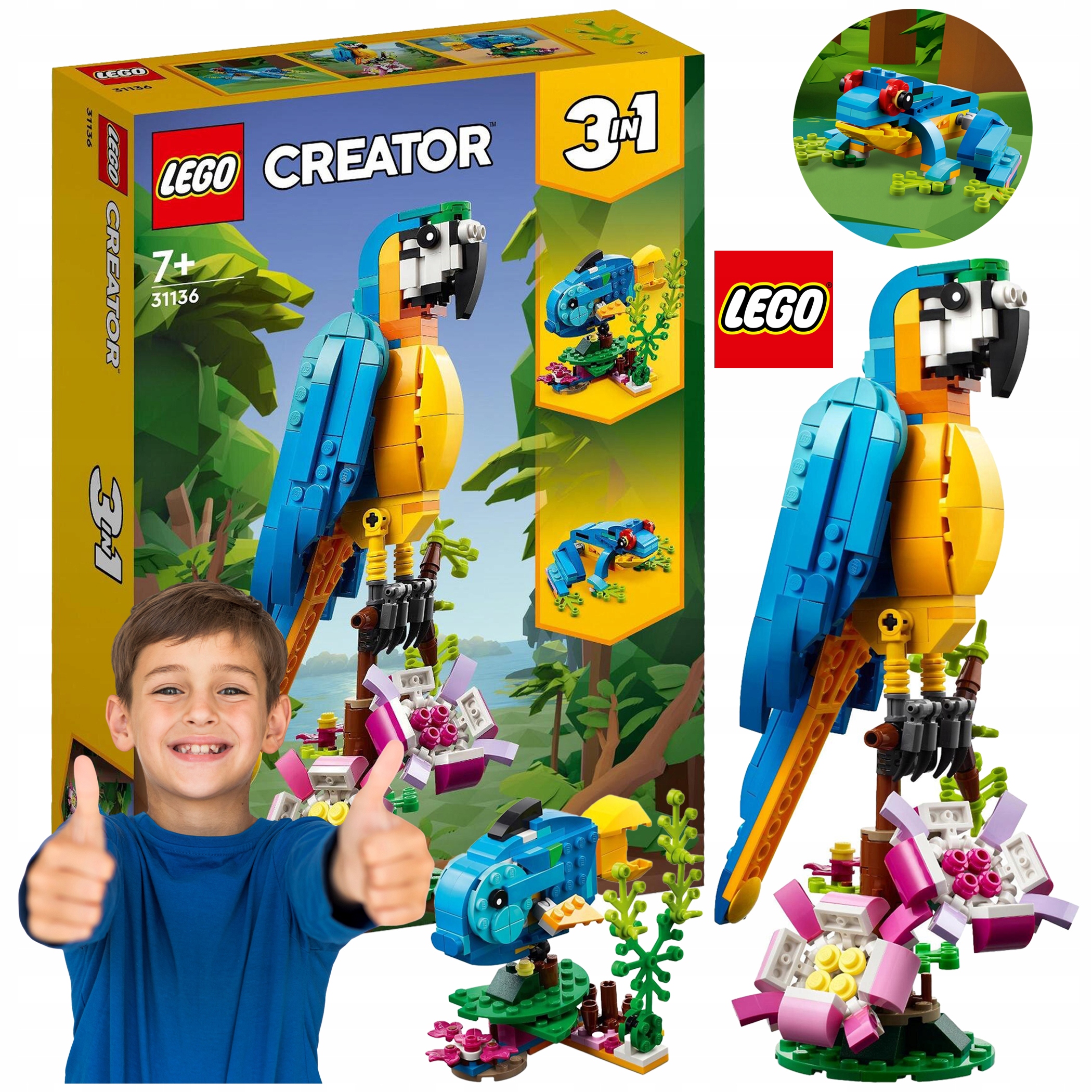 LEGO CREATOR 3W1 EGZOTYCZNA PAPUGA ZESTAW PAPUGA RYBA ŻABA 31136
