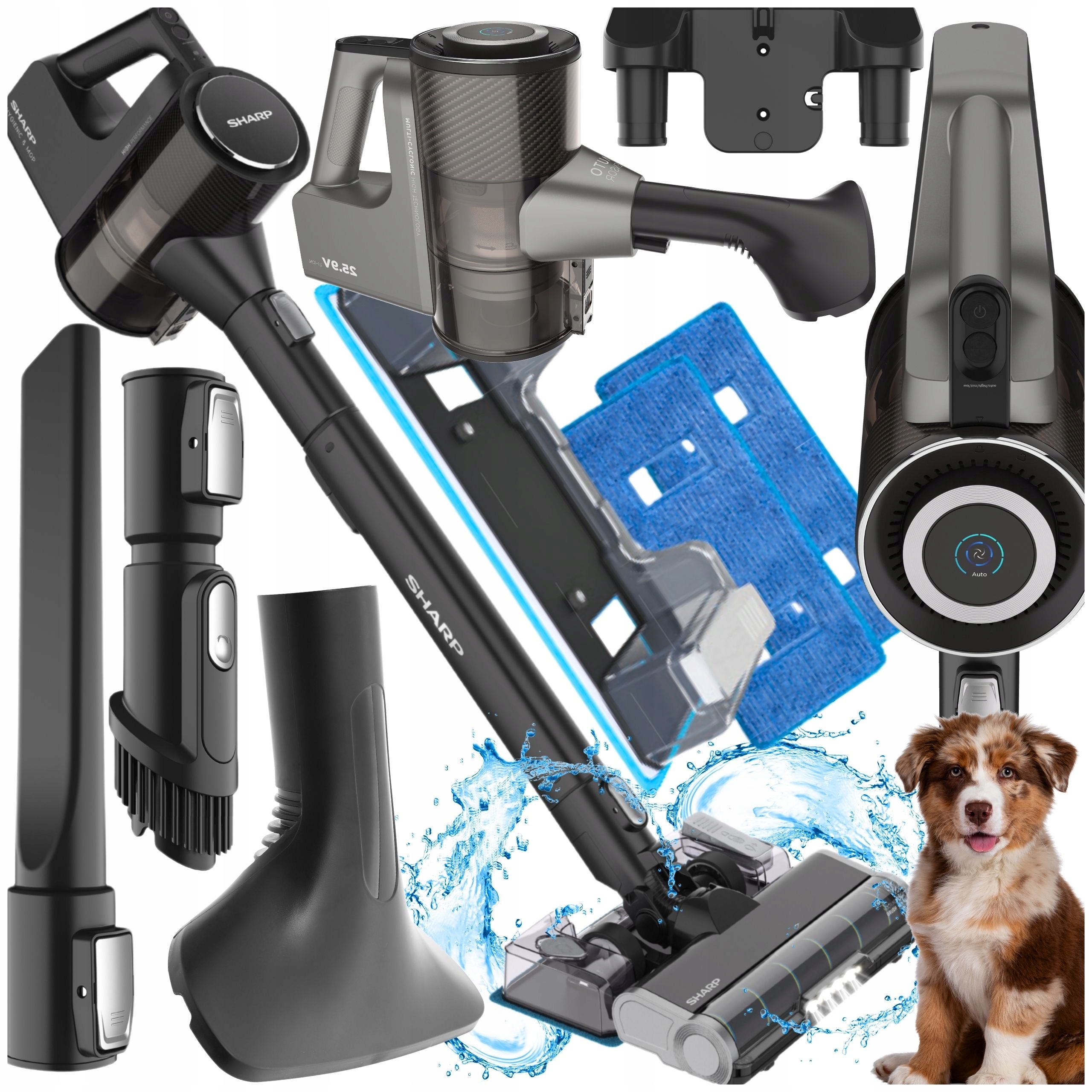 Sharp Vertikálny bezdrôtový vysávač Aku SA-VP5551GS s funkciou umývania Mop