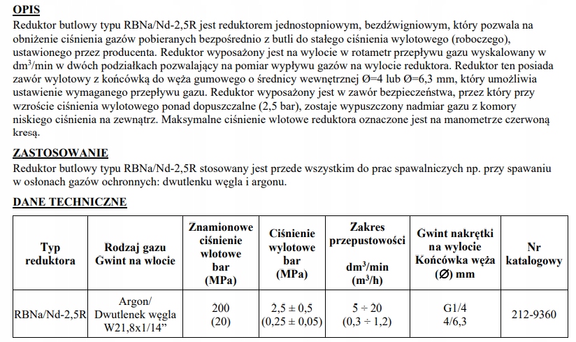 Reduktor Argon/CO2 MIX Perun z rotametrem spawarka Marka inny