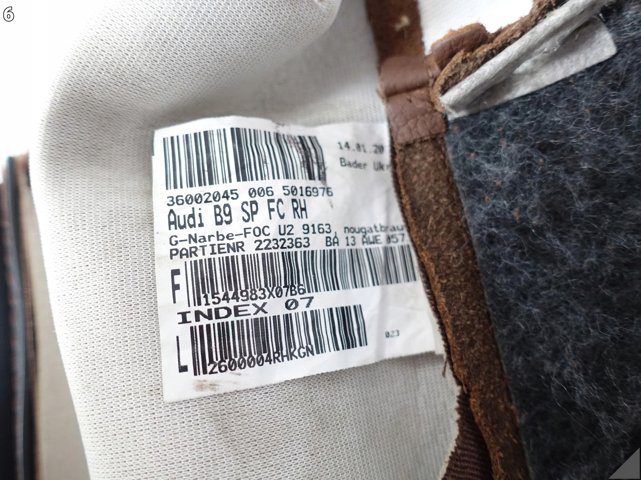 AUDI A4 8W0 A5 8W6 B9 S-LINE leather MATERIAL seat right front *NOUGATBRAUN
