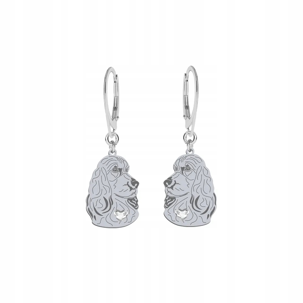 Stříbrné Náušnice se psem Anglický kokršpaněl 925 Žena Gravírování Bonus