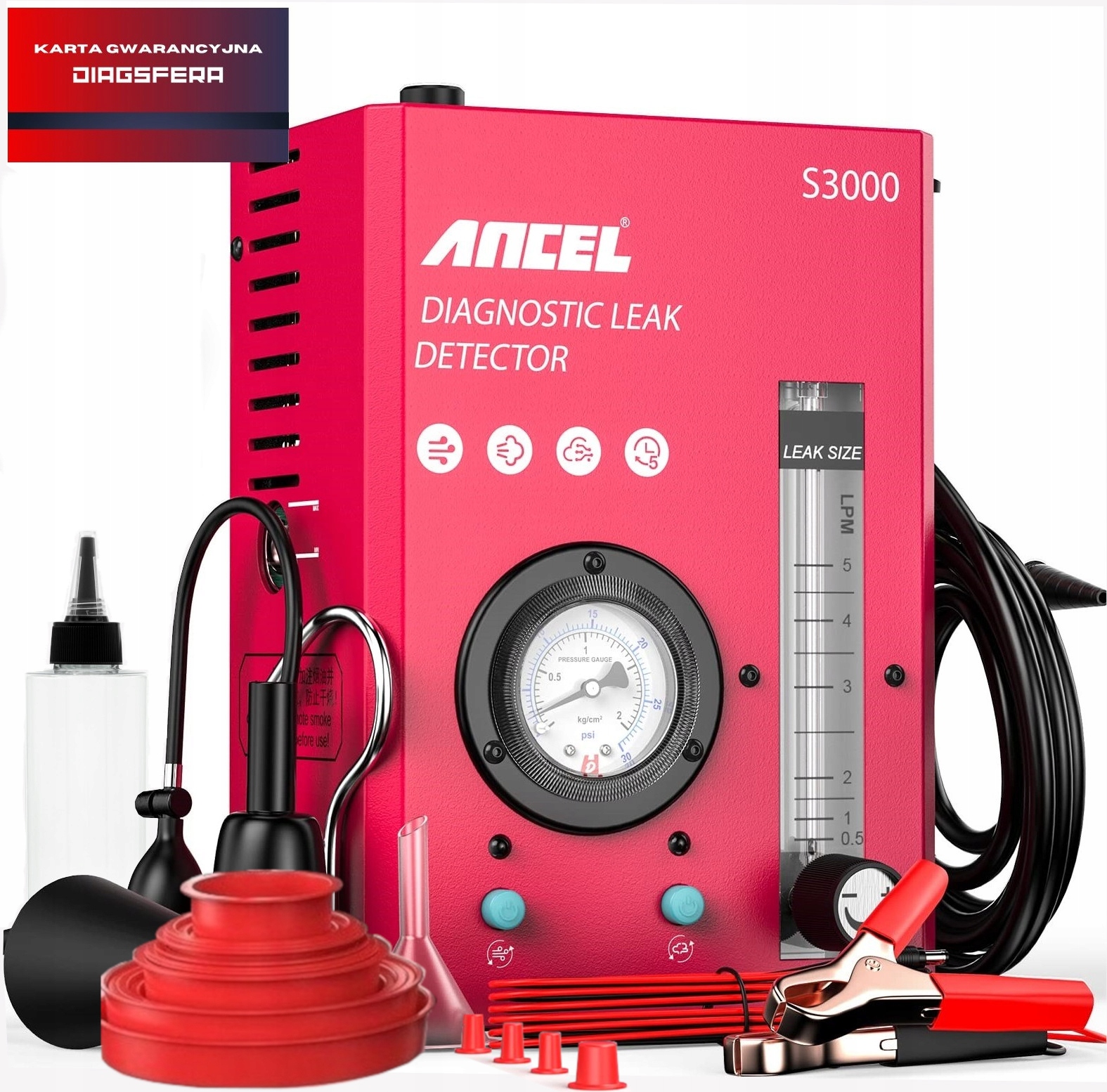 TESTER SZCZELNOŚCI GENERATOR DYMU ANCEL S3000 + ZESTAW ZAŚLEPEK 23szt