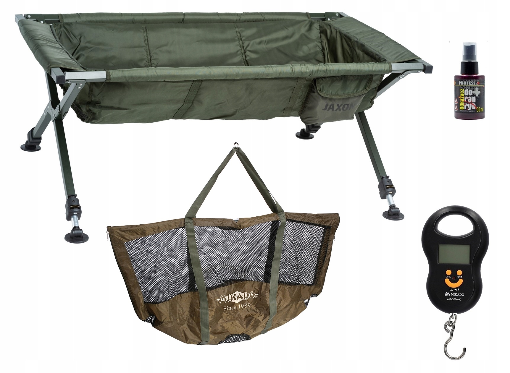 mata karpiowa Kołyska AK-KZH105, Worek IS14-R703, Waga, Odkażacz fish care