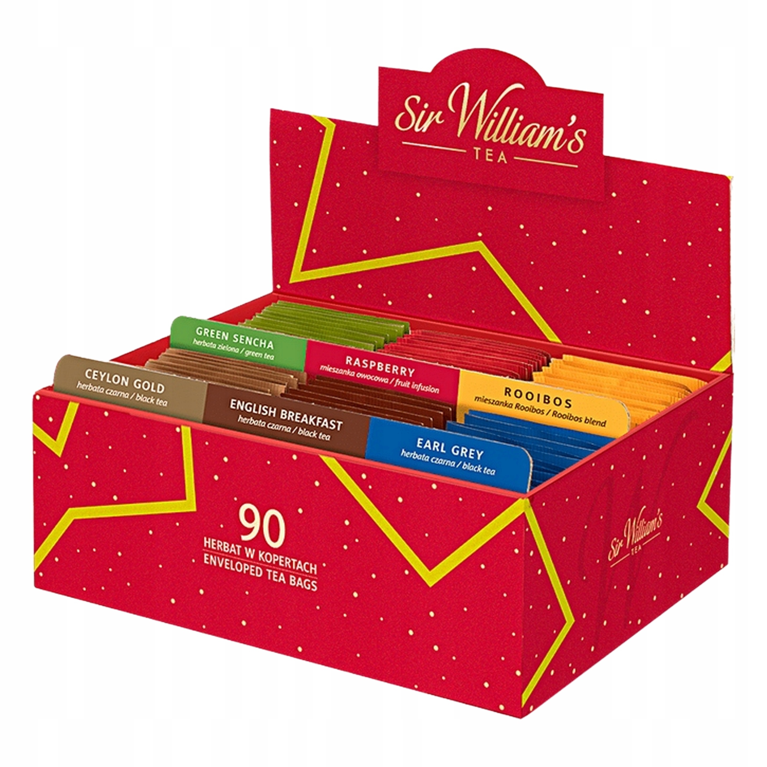 Sir William's sada 6 příchutí čajů Kartonový Prezentér 90 obálek