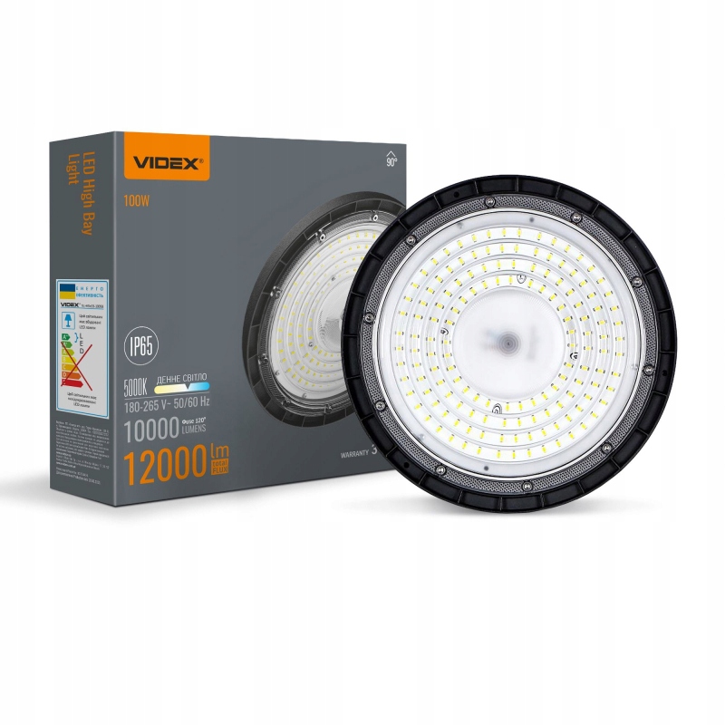 Lampa Oprawa Led High-Bay 100W 10000lm 5000K 90° IP65 IK07 Wisząca Czarna