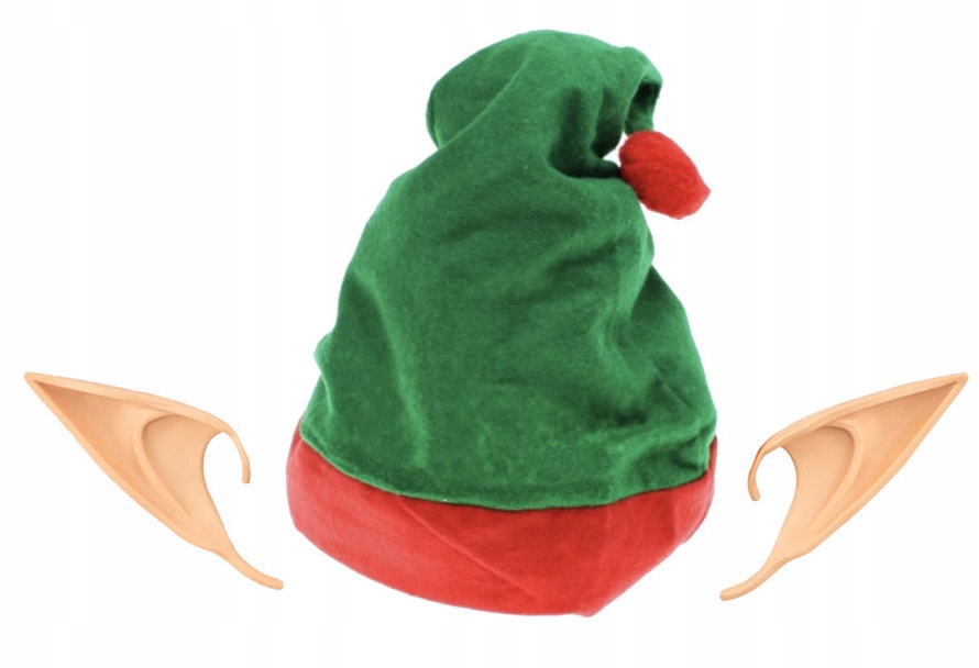 STRÓJ ELFA SKRZATA CZAPKA ZIELONO-CZERWONA I USZY