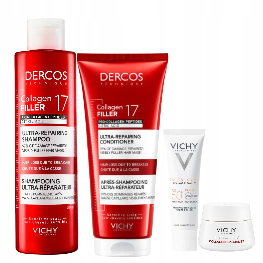 Vichy Dercos Collagen Filler 17 Szampon+Odżywka Ultra-Regenerujące 2x200ml
