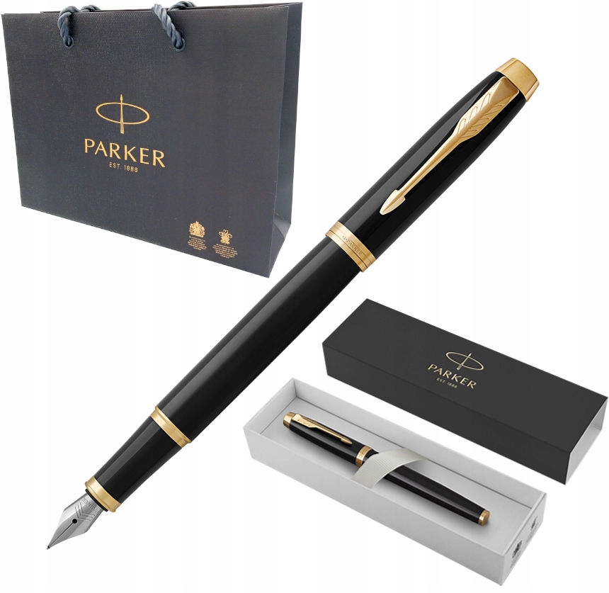 Pióro Wieczne Parker IM Czarne Gt Złote Wykończenie Etui Torebka
