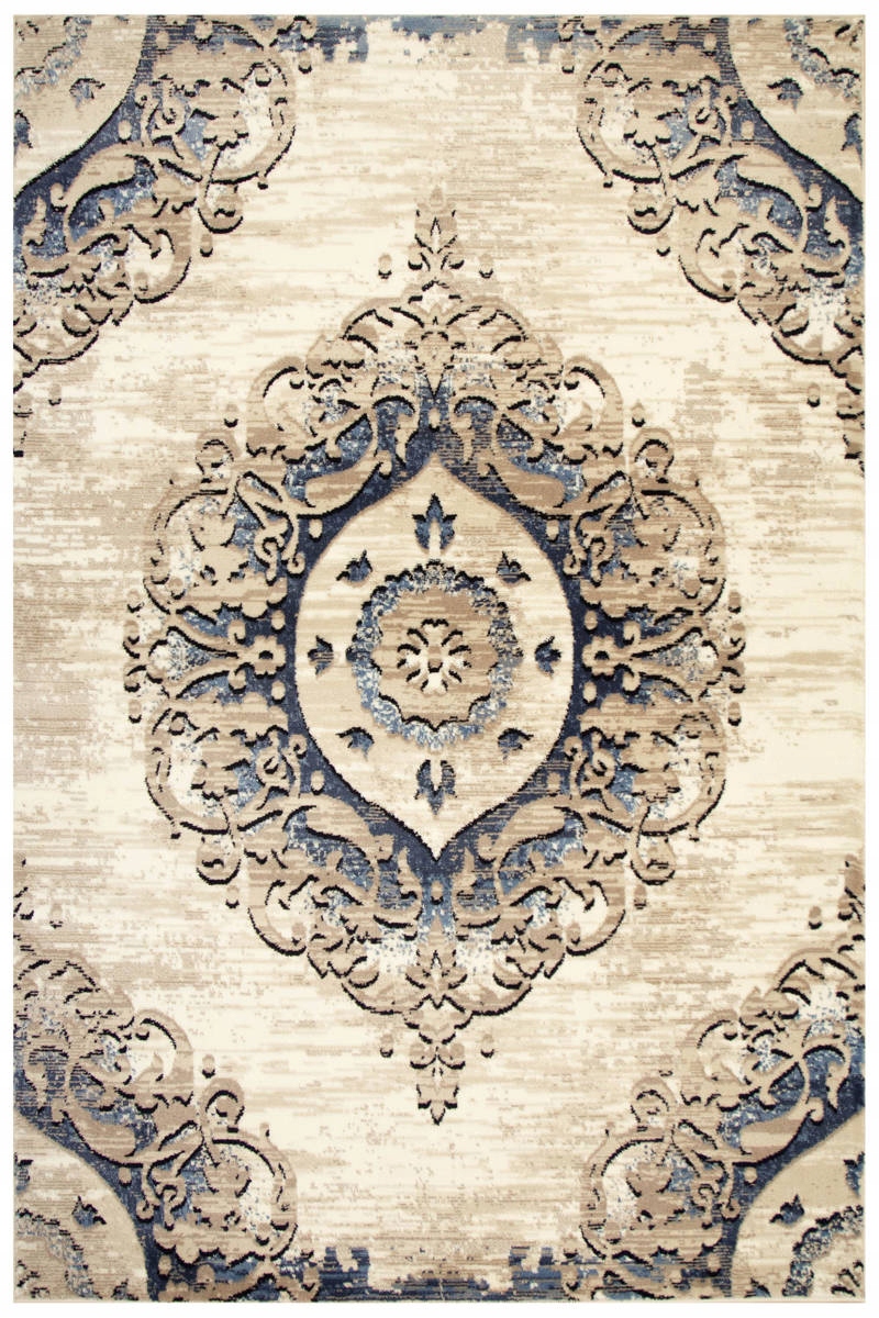 

140x190 cm Dywan Ornament Wschodni Niebieski Krem