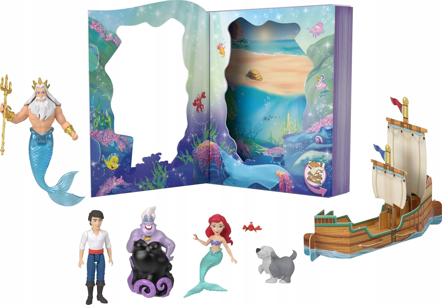 Disney Princess Arielka Zestaw Książeczka 6-PAK 6 Figurek Łódka JBL32