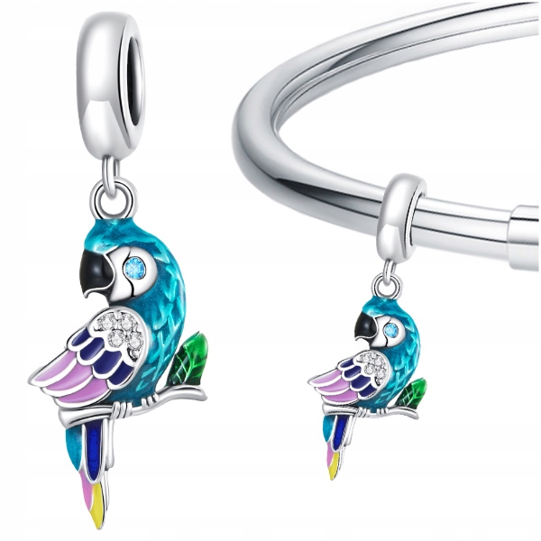 

Charms Papuga kolorowa srebro S925 koralik beads
