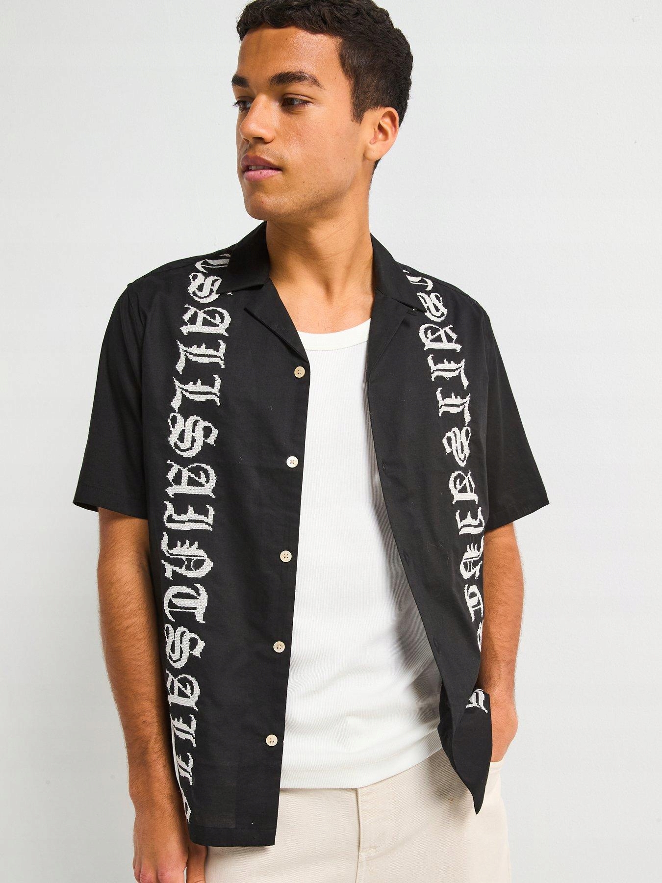 Allsaints Černá Košile S Krátkým Rukávem A Výšivkami (2XL)