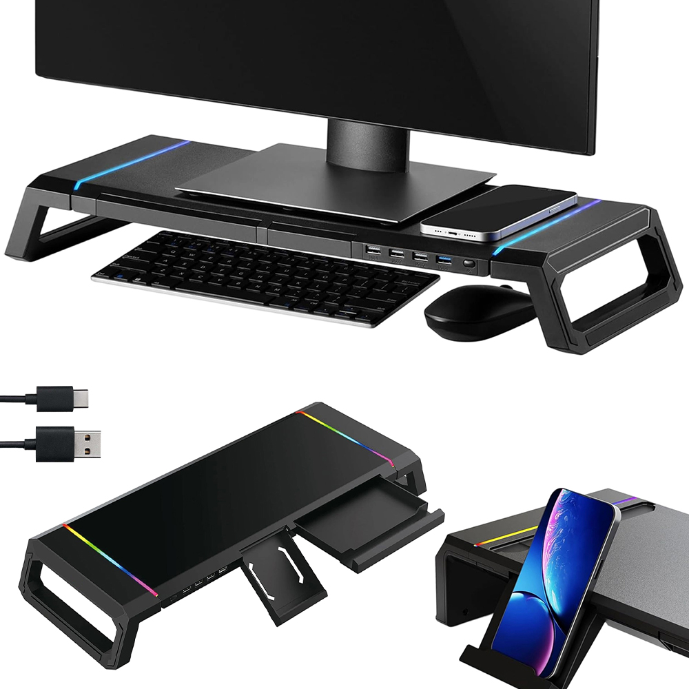 Skládací Stojan Pod Herní Monitor Usb 3.2 Rgb Černý
