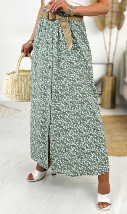 ZWIEWNA DŁUGA SPÓDNICA BAWEŁNIANA MAXI DO KOSTEK W KWIATKI LATO BOHO PASEK Długość maxi