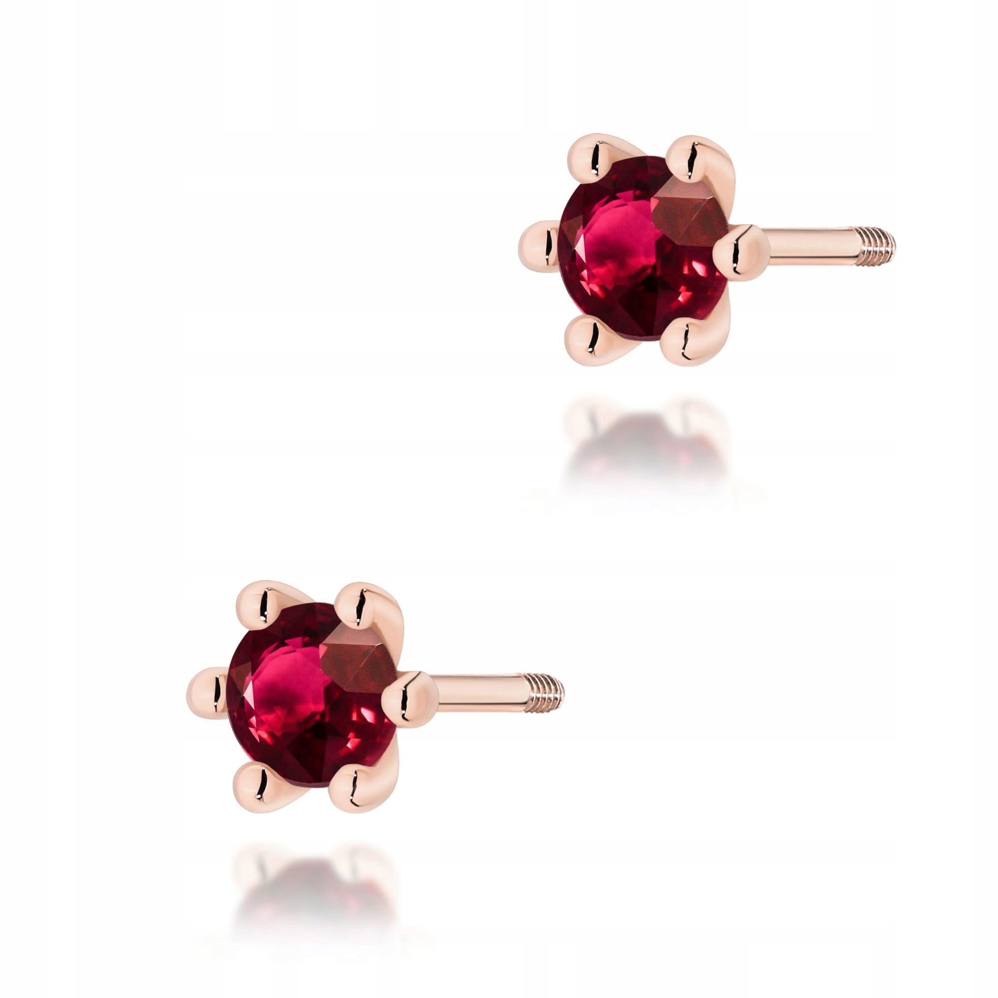 Náušnice růžové zlato 585 rubínové 2x0,15 ct 3 mm dámská šroubovací tyčinka